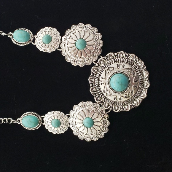 Silver & Turquoise Necklace & Earring Set - Picture 3 of 4